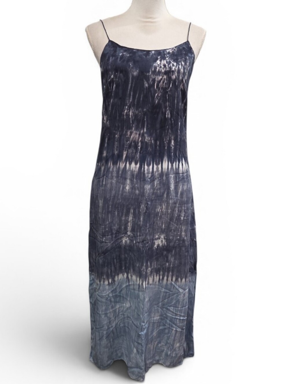 Storia Tie-Dye Spaghetti Strap Maxi Dress in Navy and Steel Size Small